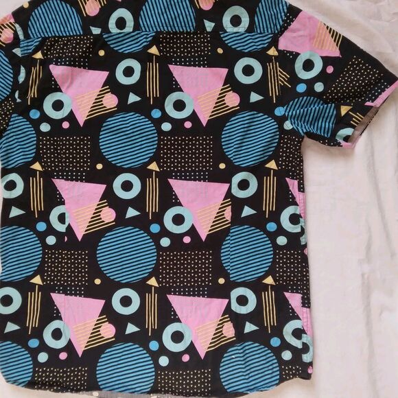 Massive Shirt Short Sleeve Button Up Colorful Geometric Retro Mens Medium - Picture 10 of 11